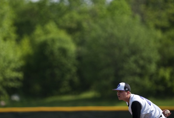 Pioneer High School junior pitcher Toben Burris prepares to pitch against Saline in a double header on Monday, May 20. Daniel Brenner I AnnArbor.com